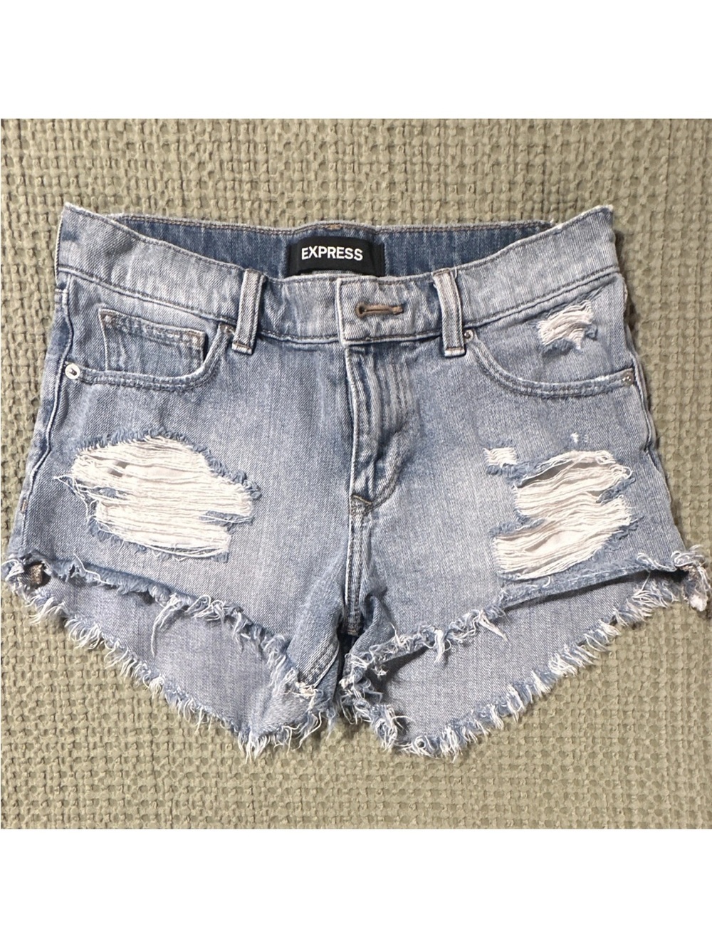 Express Shortie Girlfriend Women's 00 Light Cotton Mid Rise Cut Off Denim Shorts